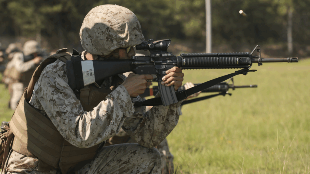 Solider pointing gun